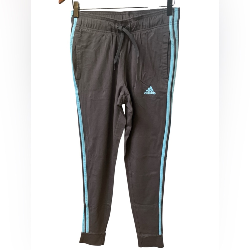 Adidas Gray Joggers with Light Blue Stripes